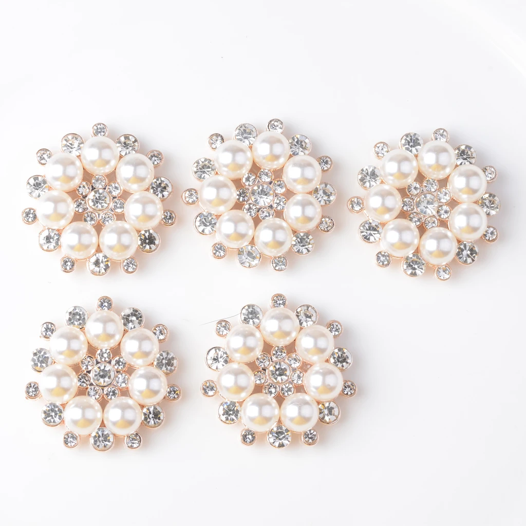 

5pcs Rhinestone Pearl Flower Embellishments Buttons Flatback Wedding Decor