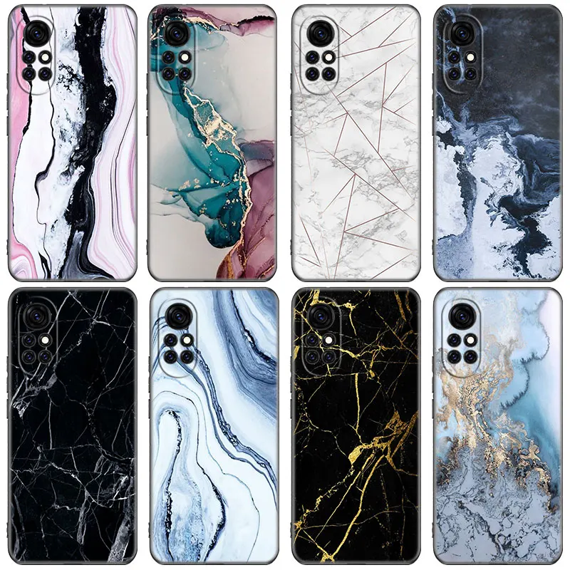 Marble Art Fashion Phone Case For Huawei Honor 50 Mate 30 20 10 Lite 40 Nova 9 8 Pro Y60 30S 8i 7i 7SE 5T Premium Black Cover