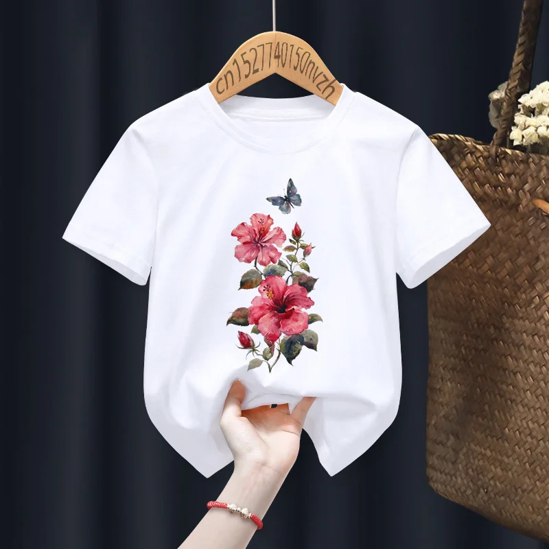 Camisetas con estampado de mariposa y flores para chica, ropa informal para chica divertida, regalo para chico, Manga, color negro, Harajuku-2