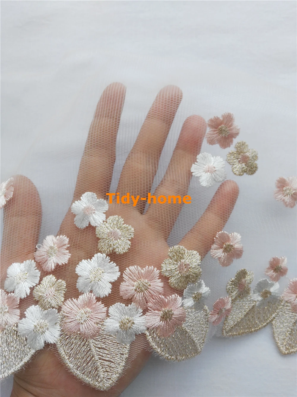 1 ярд розовое цветочное Золотое кружево свадебное кружевное украшение вышивка