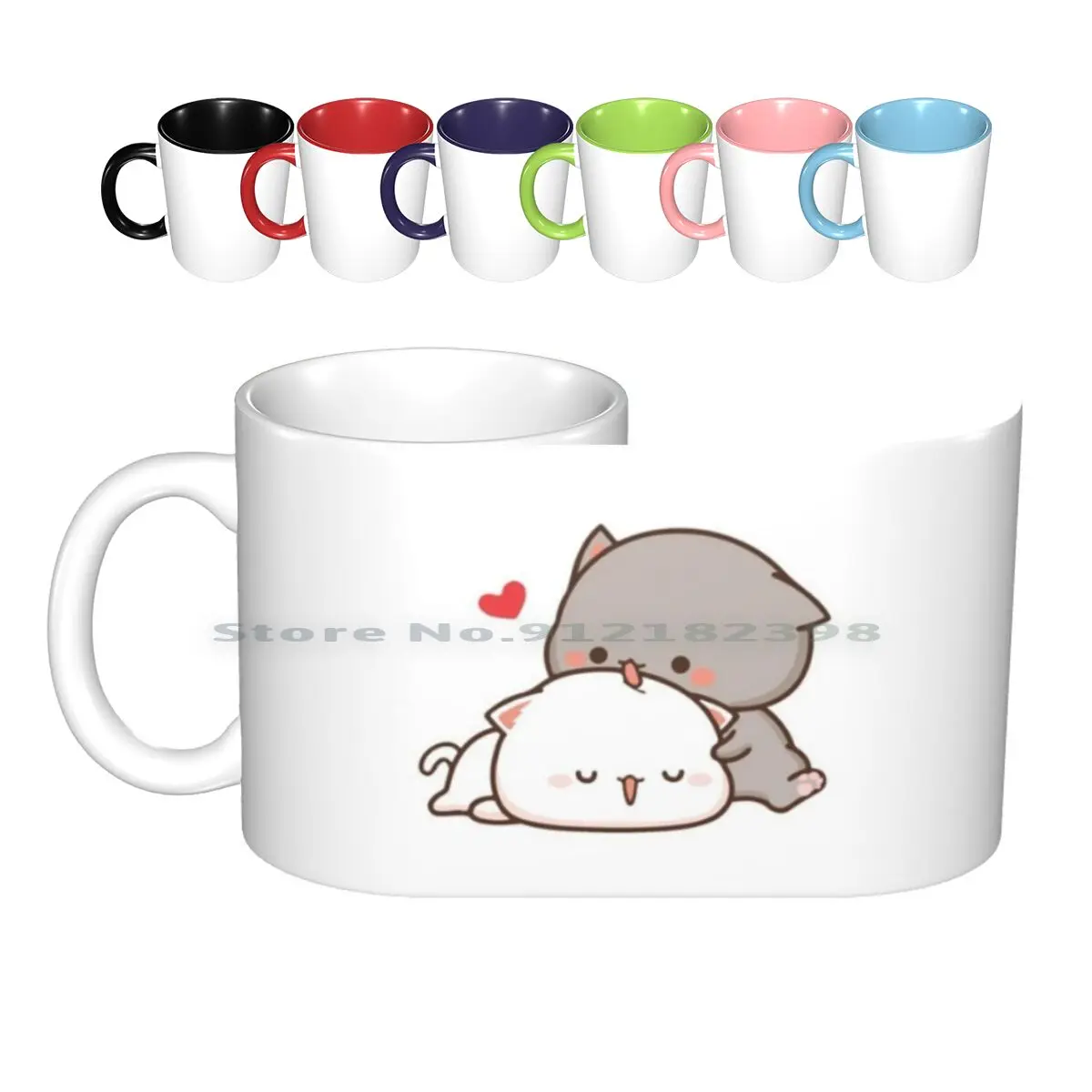 

Peach And Goma Mochi Cat Lick Ceramic Mugs Coffee Cups Milk Tea Mug Peach Cat Goma Mochi Cat Kitty Cute Romantic Kawaii