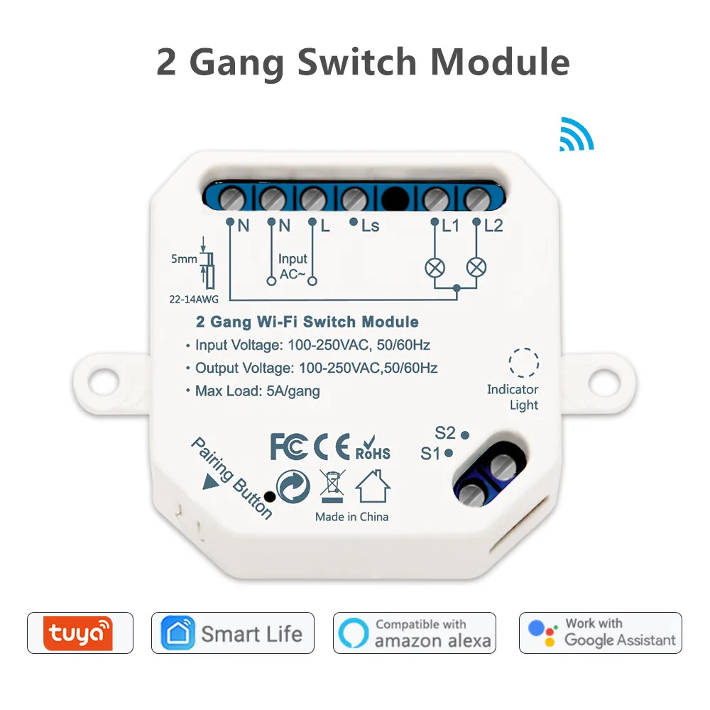 2 Gang переключатель Wi-Fi DIY релейный модуль Tuya Smart освещение работает с Google Home Alexa