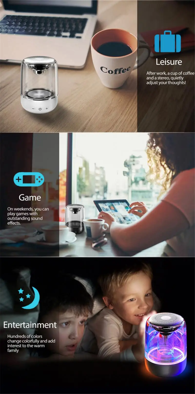 Variable Color Bluetooth 5.0 Speaker Led Portable Mini Wireless Player Radio Mp3 Music Sound Colum For PC Mobile Phone | Электроника