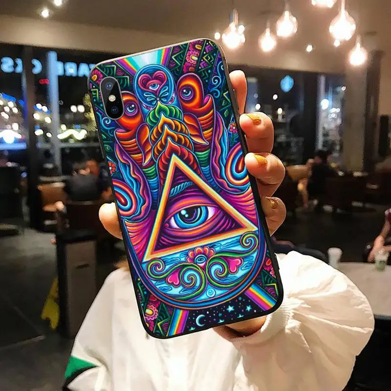 

Colourful Psychedelic Trippy Art cell Phone Case for iPhone 11 12 pro XS MAX 8 7 6 6S Plus X 5S SE 2020 XR Anti-fall cover