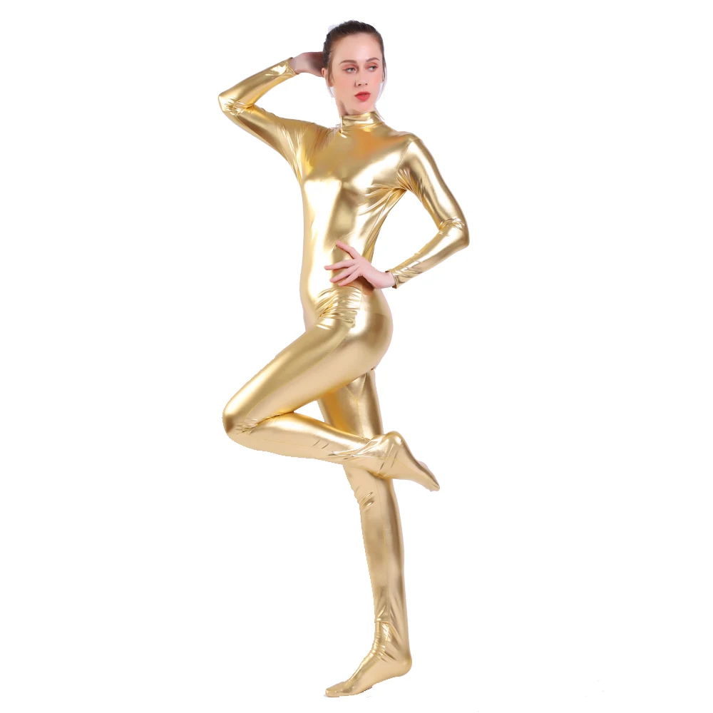 Новинка 2020 женский костюм золотые блестящие металлические колготки золотой
