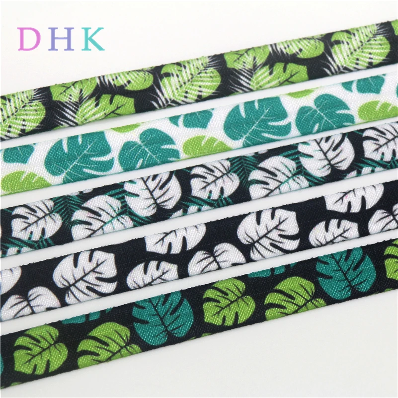 DHK 5/8 'Ƌ ярдов листья печатных Сложите эластичный враг стрейч лента hairbow