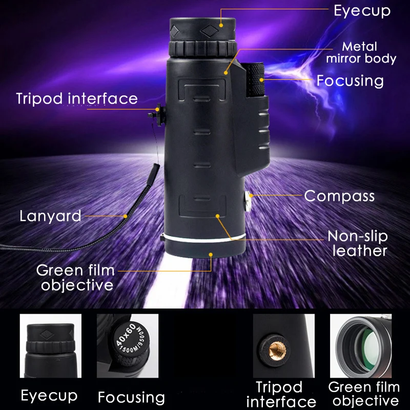 Водонепроницаемый Монокуляр 40x60 высококачественный телескоп BAK4 Prism для