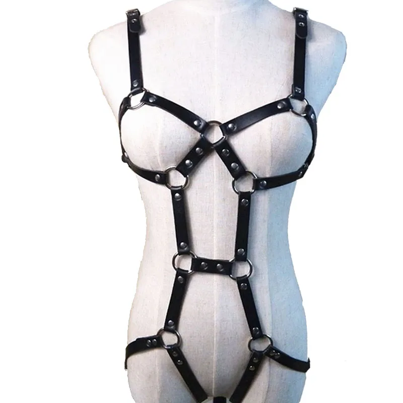 Sexy Women Leather Harness Bra Bdsm Bondage Garter Belts Punk Gothic Suspenders Sword Belt Straps Garter Body Belts Lingerie