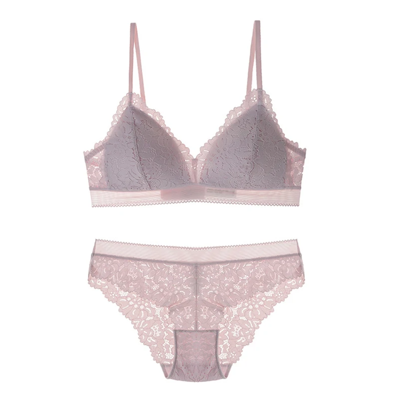Женский комплект с бюстгальтером и трусиками пуш-апом кружевной тонкими