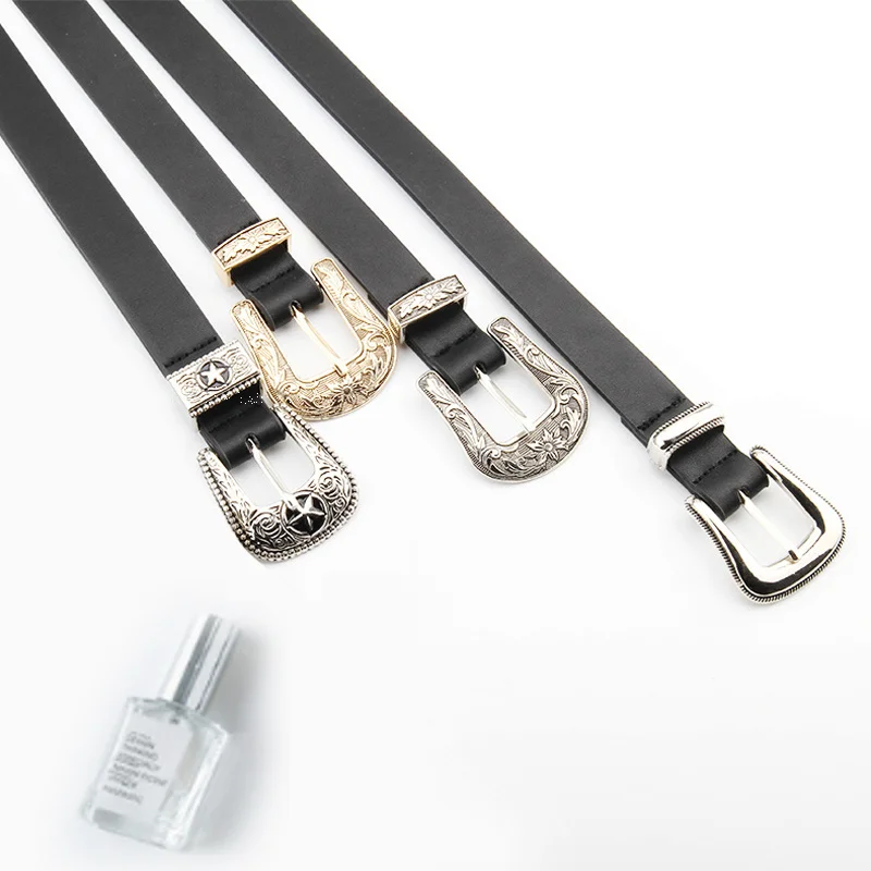 Ремень в стиле бохо Женский, винтажный ковбойский кожаный пояс в западном стиле, черный