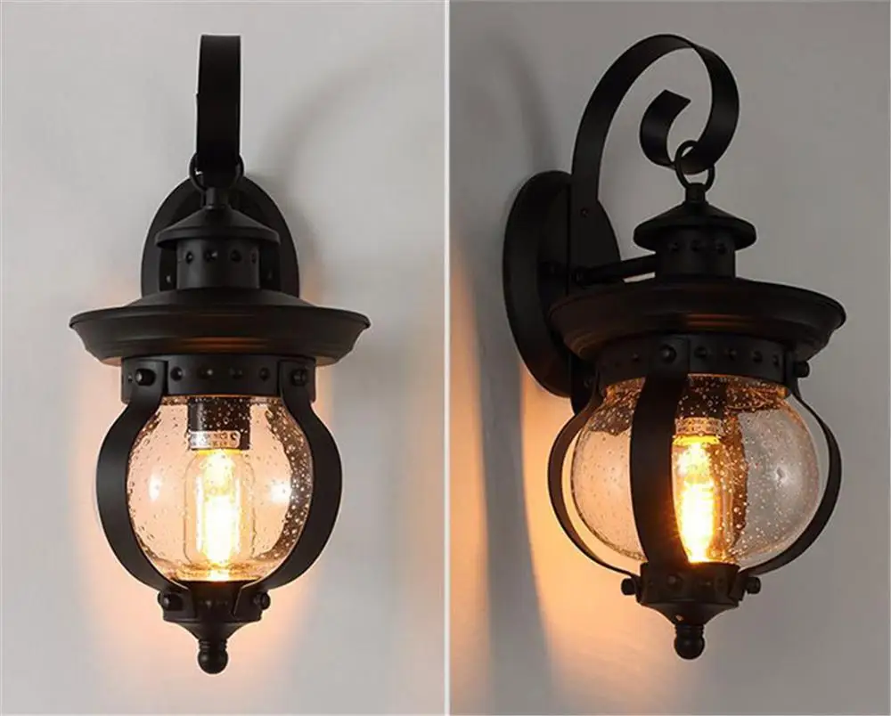 Vintage Wall Lantern Outdoor Light Fixture Black Sconce Porch with E27 Base Socket Anti-Rust Seeded Glass Waterproof lamp | Лампы и