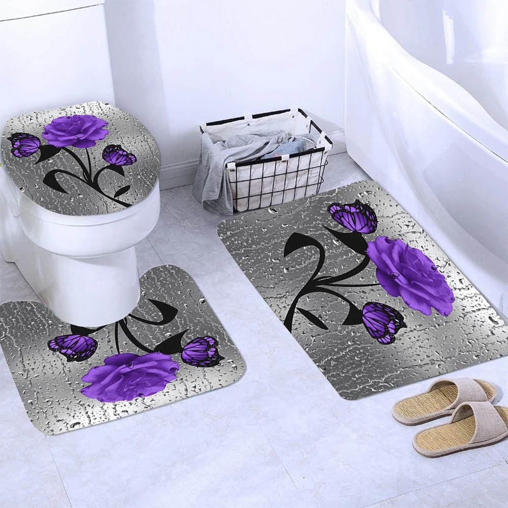 Занавеска для душа с фиолетовыми цветами розы занавеска ванной комнаты коврики