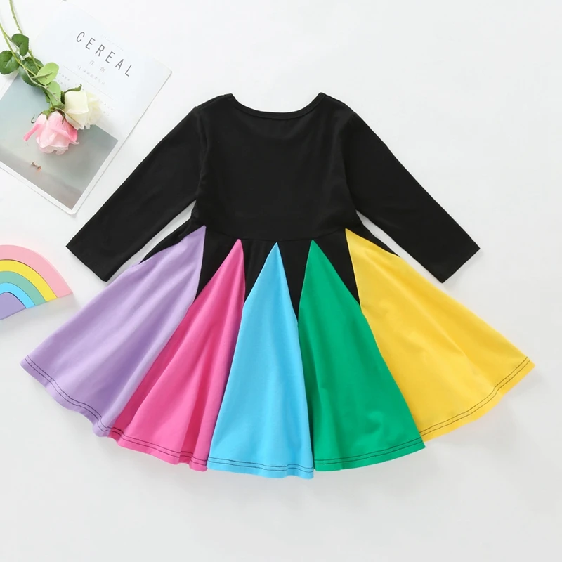 1-7 Years Kids Dress Winter Girls Party Rainbow Long Sleeve Baby Children Clothes 2019 Christmas Costumes |
