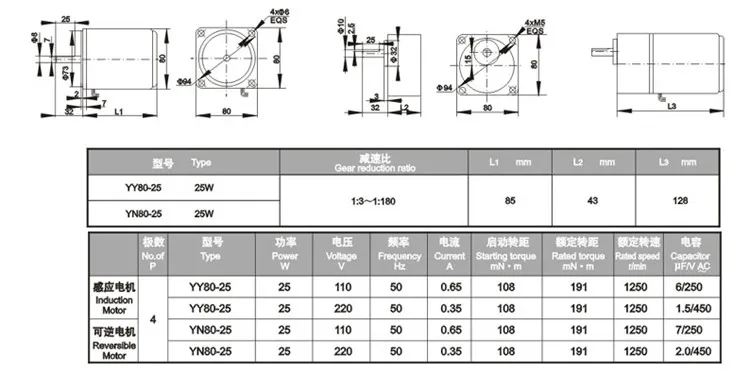 Linix двигатель YN80-25 110v с коробкой передач 80JB5G10 80JB10G10 80JB20G10 80JB30G10 80JB50G10 80JB120G10