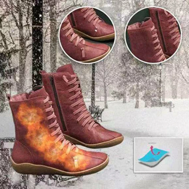 Зимние женские ботильоны ручной работы Прошитая обувь на плоской подошве с