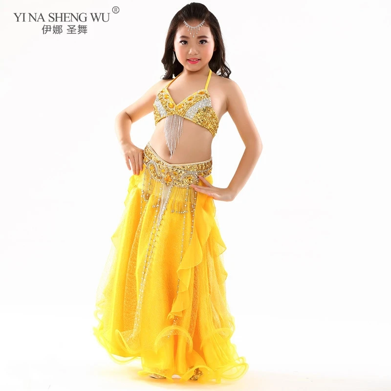 Kids Girls Belly Dance Costume 3pcs (Bra Belt Skirt) Children Performance Bellydance Oriental Set Danceing Stage Clothes For Kid |