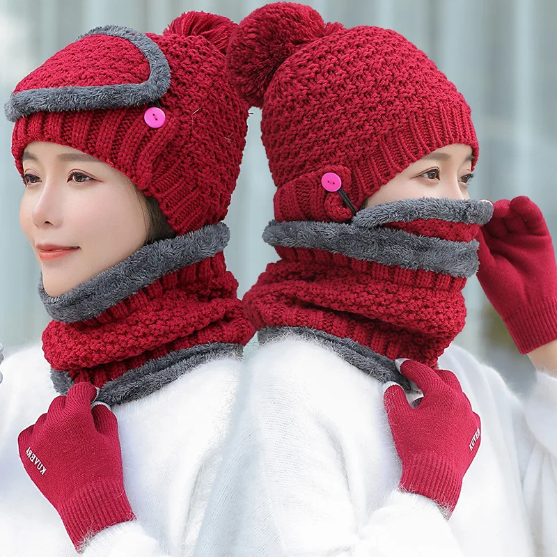 

Winter knitted Beanies Hats Women Thick Warm Beanie Skullies Hat Female knit Letter Bonnet Beanie Outdoor Riding Sets
