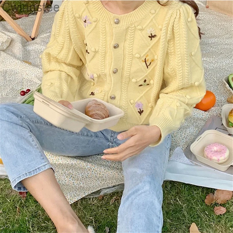 

Cardigan Sweater Female 2021 Autumn Winter New Loose And Gentle Wind Round Neck Embroidered Sweater Coat Female Fashion Tops