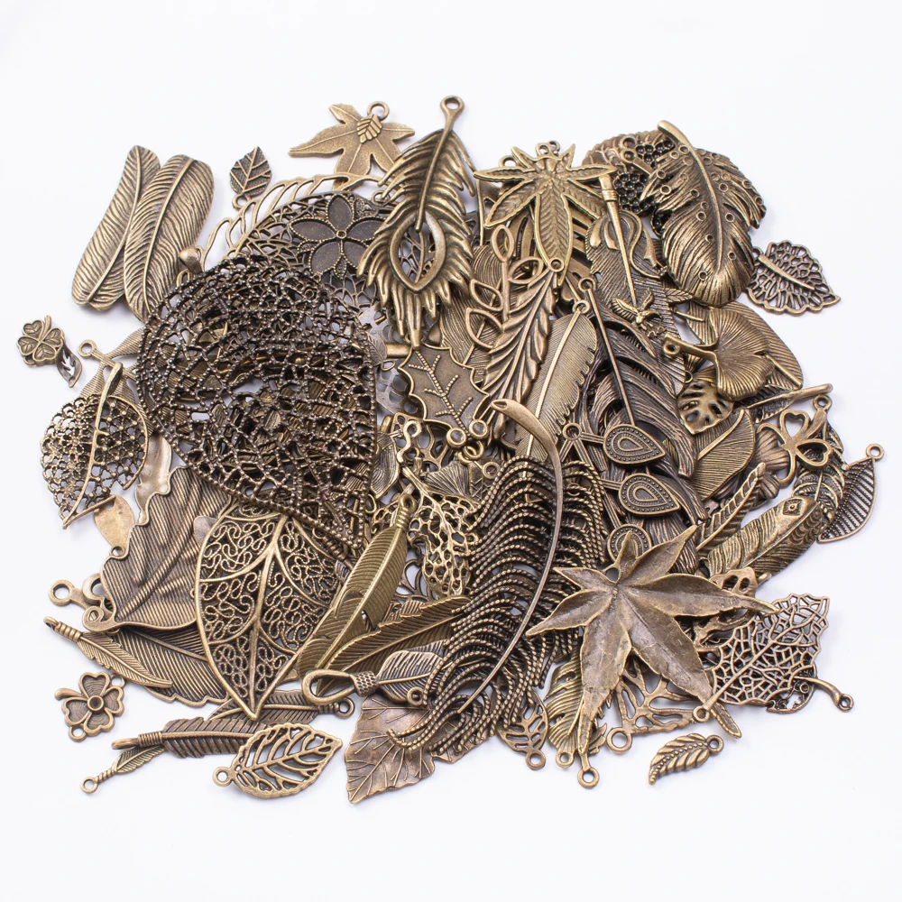 

50g hot sale metal mixed charm Plant leaves copper bracelet necklace handmade jewelry making wholesale DIY jewelry