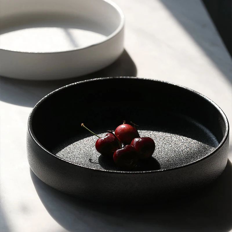 

Frosted Ceramic Dinner Plate Black White Western Pasta Plate Home Round Fruit Dessert Salad Bowl Kitchen Pastry Plate Tableware