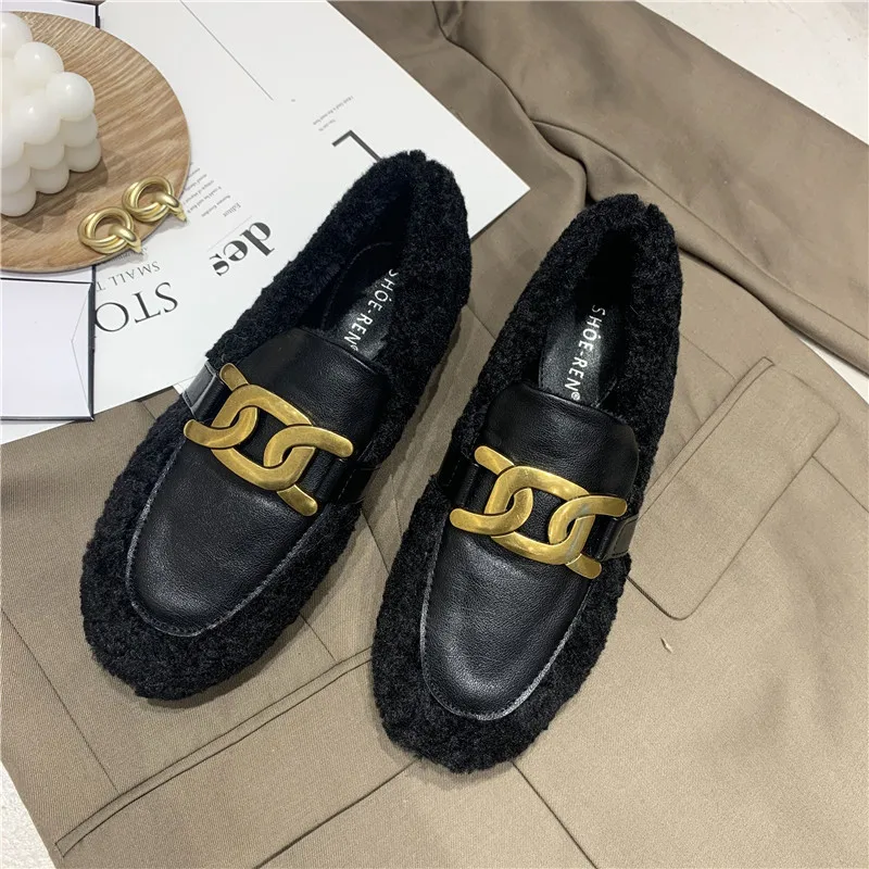 

Round Toe Winter Shoes Women Autumn Modis Loafers Fur Casual Female Sneakers Flats Fall 2021 New Moccasin Dress Rubber Metal Dec