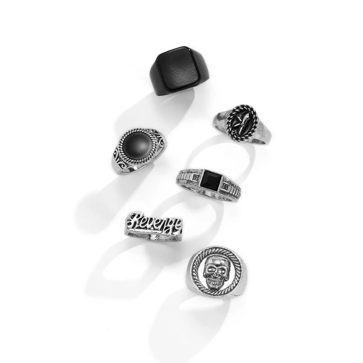 Sindlan 6 шт. винтажные черные камни кольца для мужчин Готический Скелет Портрет Пара