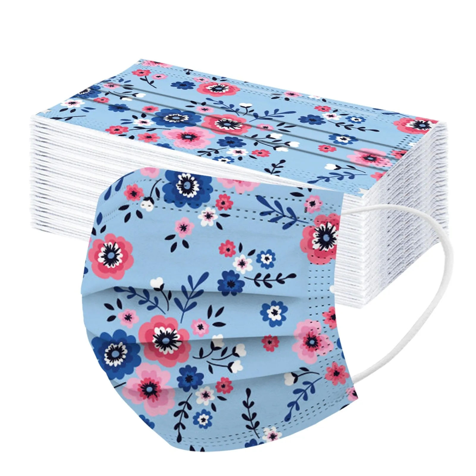 

50PCS Adult's Protection 3 Layer Print Disposable Face Mask Windproof Dustproof Non Woven masks Earloops Halloween Cosplay 2022