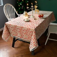 christmas red gold snowflake tablecloth tassel bronzing cotton linen table cloth table cover home decor 2022 xmas table runner