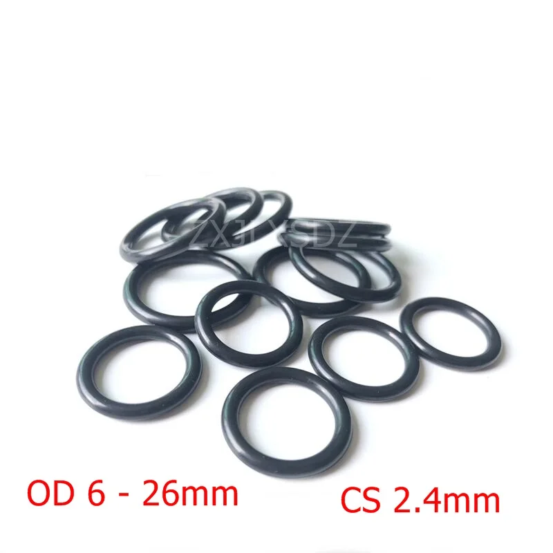 100 шт. NBR резиновое уплотнительное кольцо, уплотнительные резиновые прокладки CS 2,4 мм x OD 6 7 8 9 10 11 12 13 14 15 16 17 18 19 20 21 24 25 26 мм