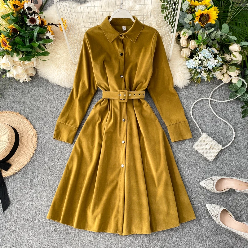 SINGRAIN женское вельветовое платье-рубашка Зимняя мода французский отложной