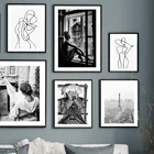 Париж женщина читает деньги магазин окно модель стены искусства холст картина скандинавские плакаты и принты настенные картины для декора гостиной