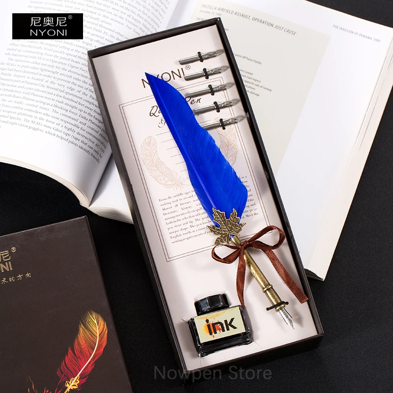 

1 Suit NYONI Elegant Quill Gift Box Set 5 Colors European Style Retro 15ml Ink Pen Nib Signature Pen Gift Business