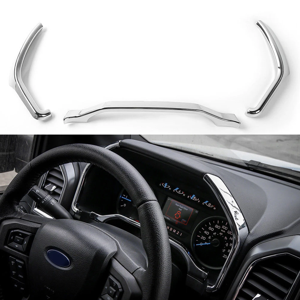 

Chrome For Ford F150 2015+ Dashboard Instrument Box Trim Strip Cover Accessories High Quality ABS Interior Accessories