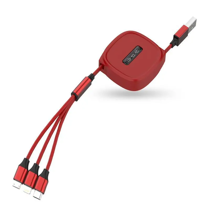 

3A charging cable three-in-one fast charging is suitable for Apple Huawei Android telescopic data cable Office home Car charger