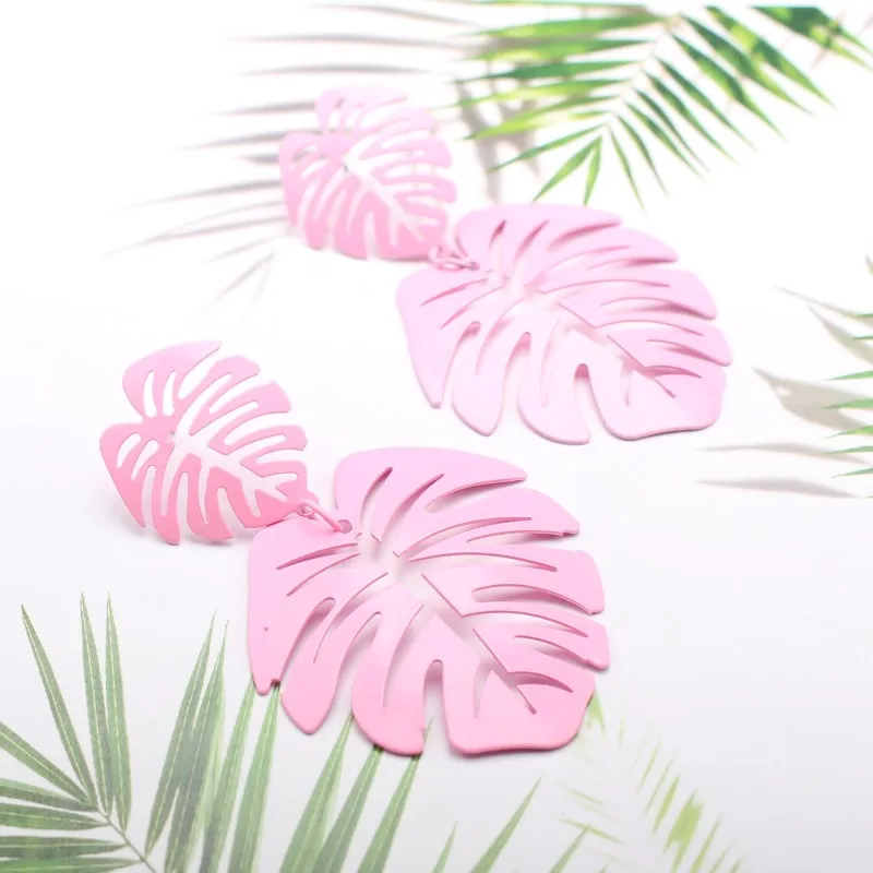 pink 193 Богемные крупные листья кулон серьги для женщин дизайн Модные металлические серьги в форме листа свадебные украшения преувеличенный Рождественский подарок - Окраска металла: pink 193