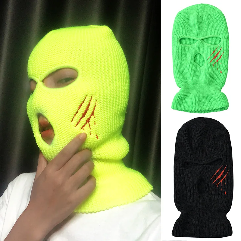 

Scratch 3 Holes Balaclava Mask Hat Winter Cover Mask Green Halloween Caps For Party Motorcycle Bicycle Ski Cycling Masks Bonnet