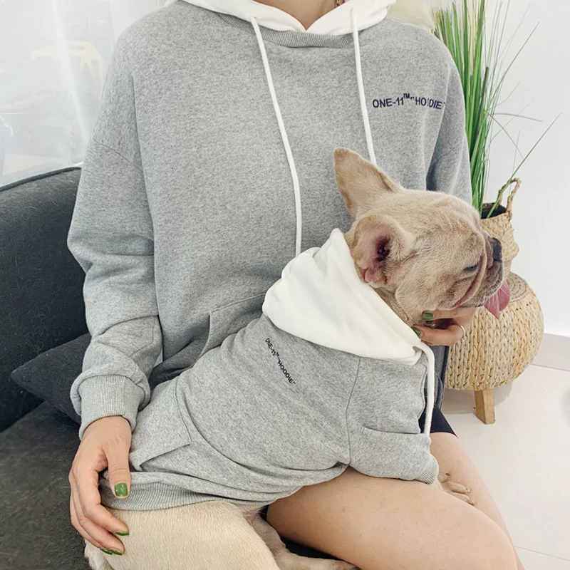 Осенний комплект одежды для собак и людей однотонный свитшот маленьких средних