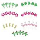 Блестящие топперы для торта, фламинго, лист ананаса, кактус, чашка для торта, флаг, украшение для дня рождения, свадьбы, 10 шт.