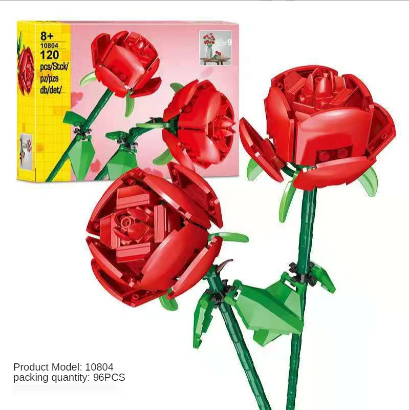 

Girl building blocks flower Valentine's Day gift 1.1 cross-border adult unzipped DIY bouquet small particle decorative ornaments