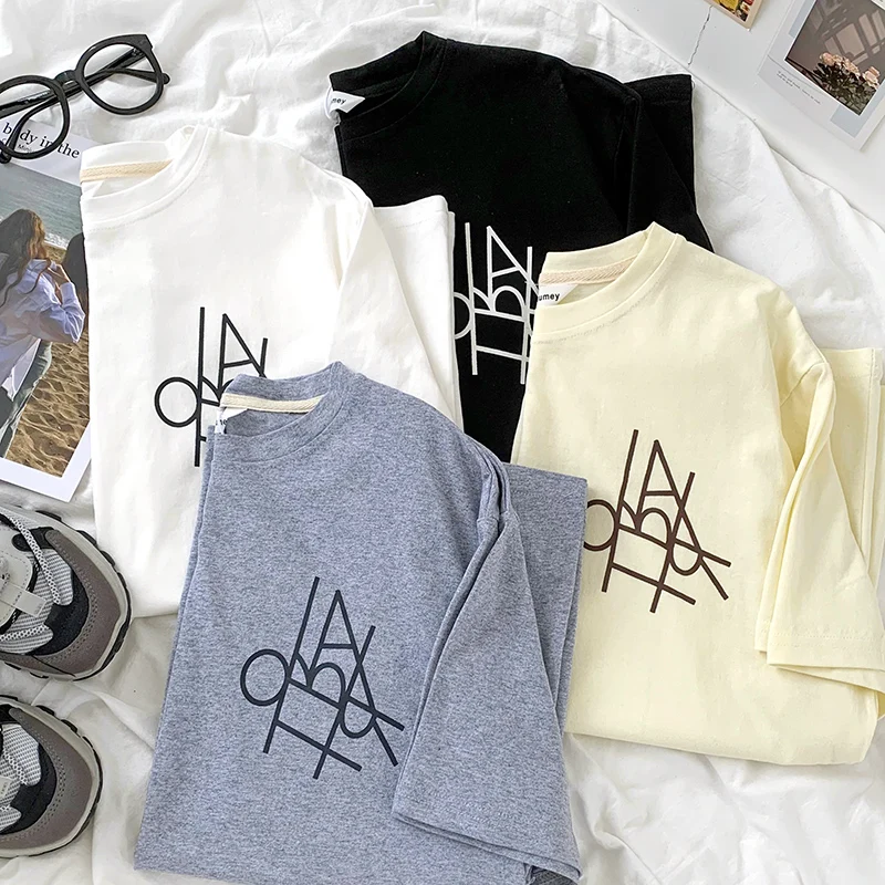 

Simple geometric line printing summer loose all-match short-sleeved T-shirt