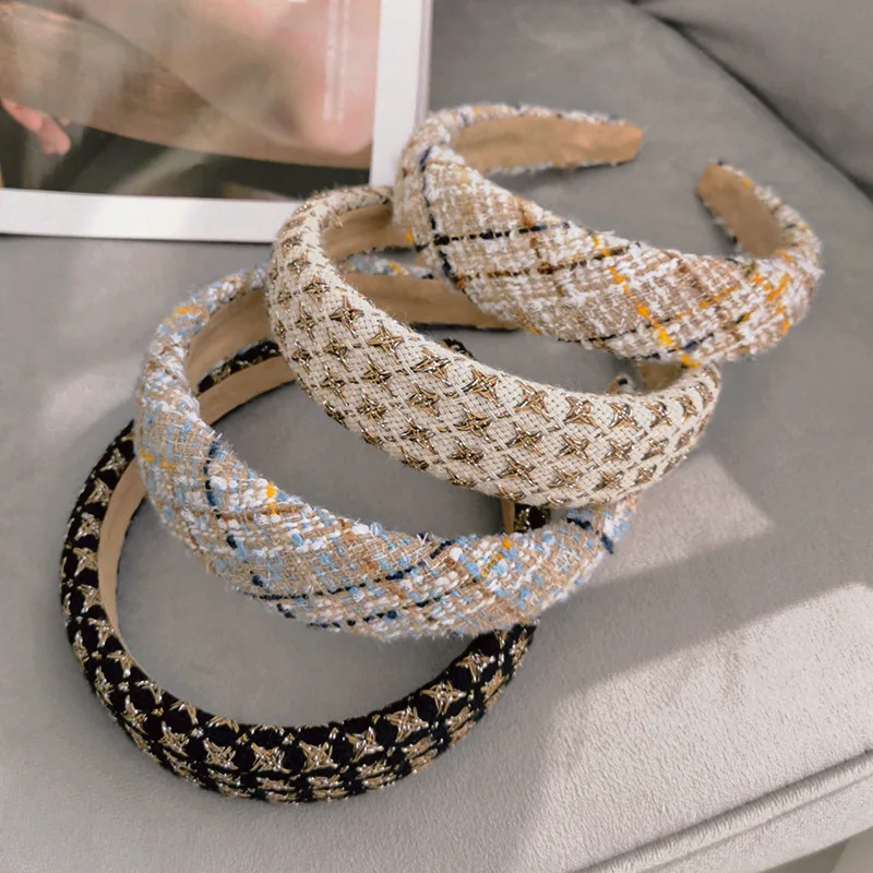 

Autumn Winter Fashion Knitting Hairband Elastic Women Plaid Headband Wide Hair Hoop Bands Bow Thicken Headdress Hair Accessories