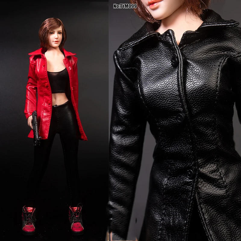 

Черно-красное Женское пальто тим099 1/6, модель, ветровка из искусственной кожи, одежда подходит для фигуры 12 дюймов PH TBL