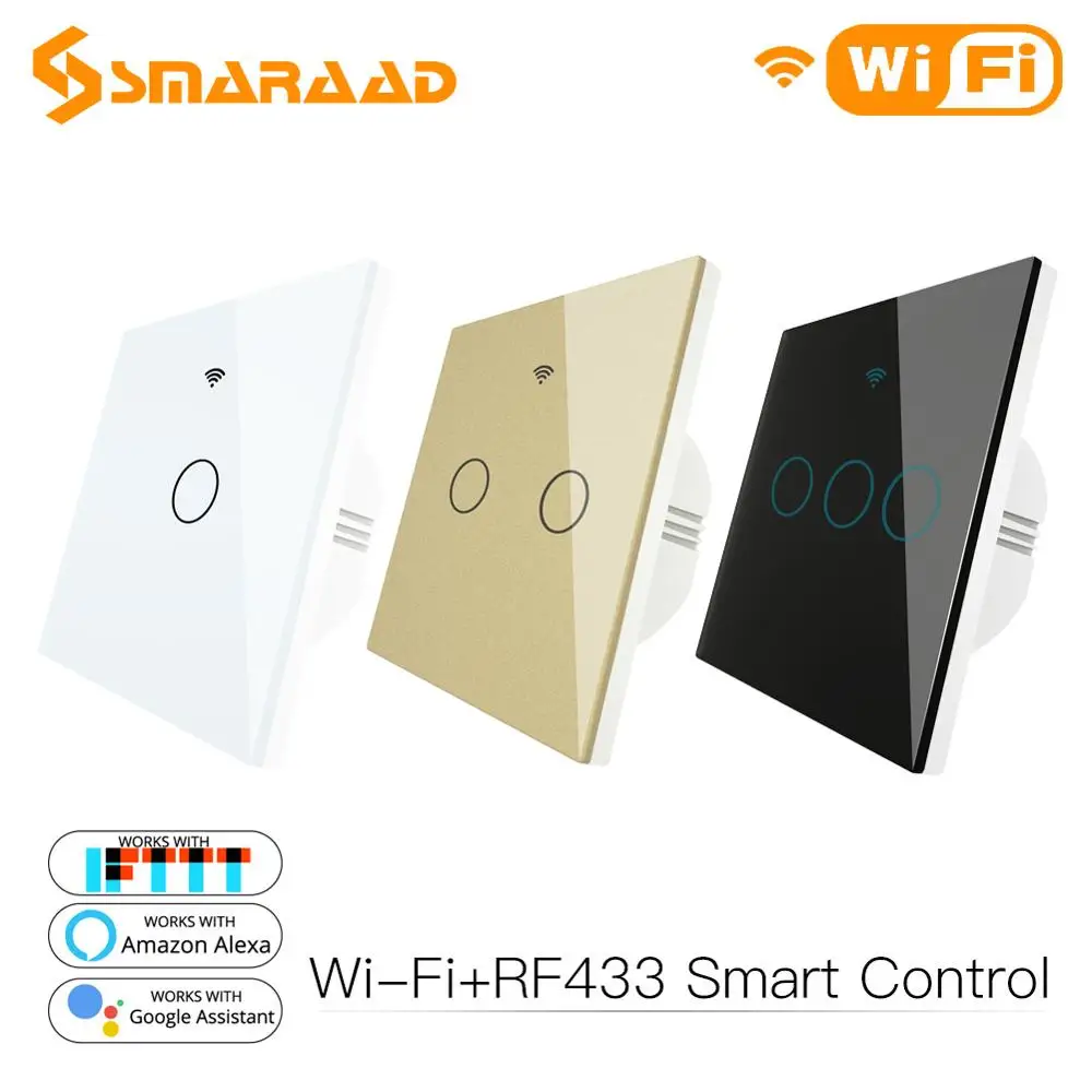 WiFi умный настенный светильник со стеклянной панелью RF433 & Wi Fi Smart Life Tuya APP