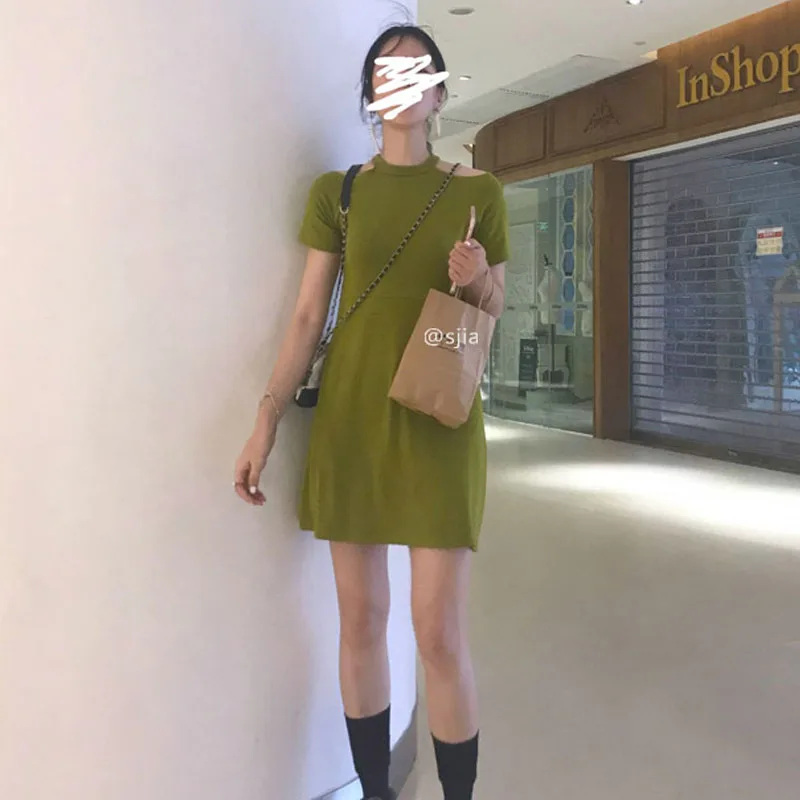 

Zaraing Solid Short Dress Women Designed Off Shoulder Solid Slim Retro All-Match Trendy Hot Selling Simple Elegant Basic Casual