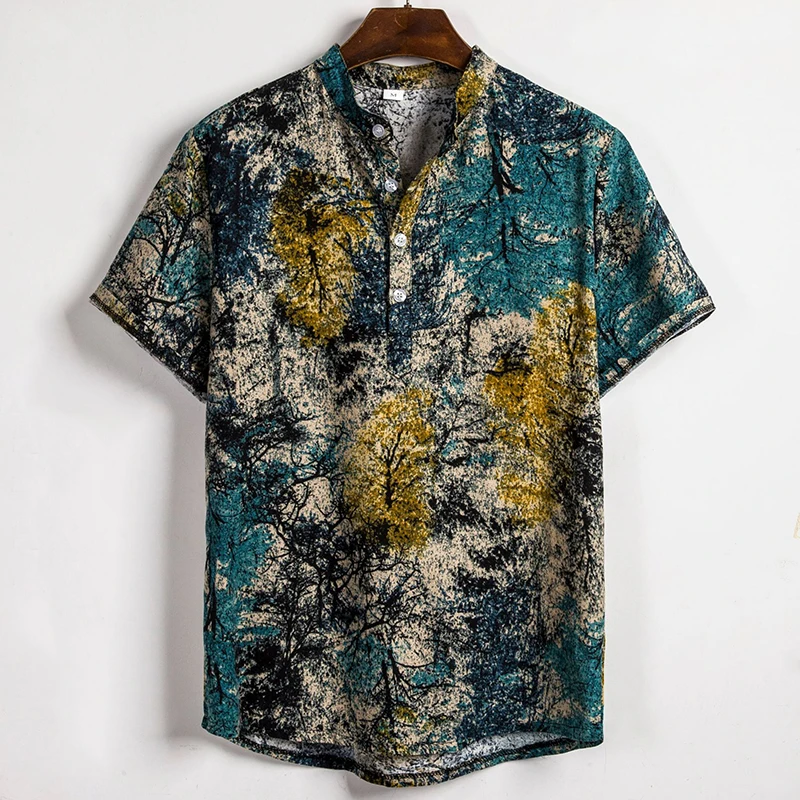 

Men's Floral Printed Shirts Hawaiian Boho Street Style Ethnic Short Sleeve 2020 Summer and Autumn Blouse Streetwear Tops