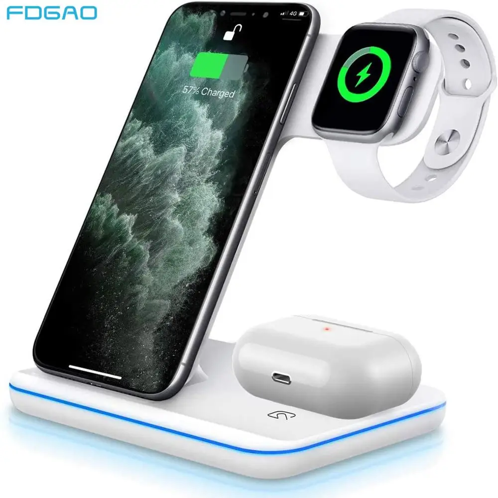 

FDGAO 15W 3 in1 Qi Wireless Charger Dock Station For iPhone 12 11 XS XR X 8 AirPods Pro Apple Watch 6 5 4 3 Fast Charging Stand