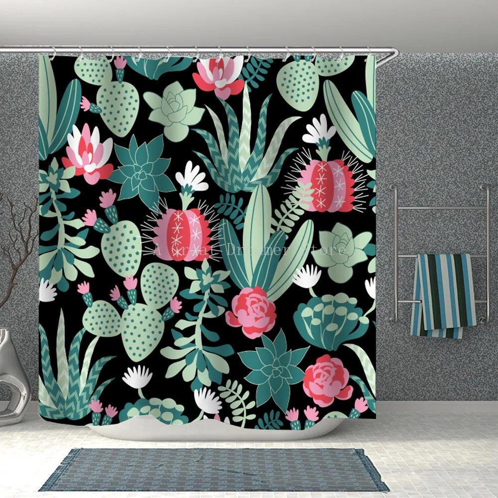 

Занавеска для душа в ванную комнату, с кактусами, водостойкая, с 3D-принтом, с крючками