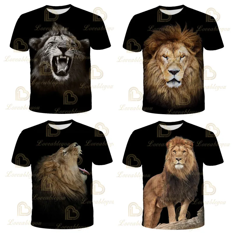 

Lion T Shirt Men Streetwear Cool Short Sleeve Tees Tops Animal Unisex Clothes Casual 3D Print Children Tshirt