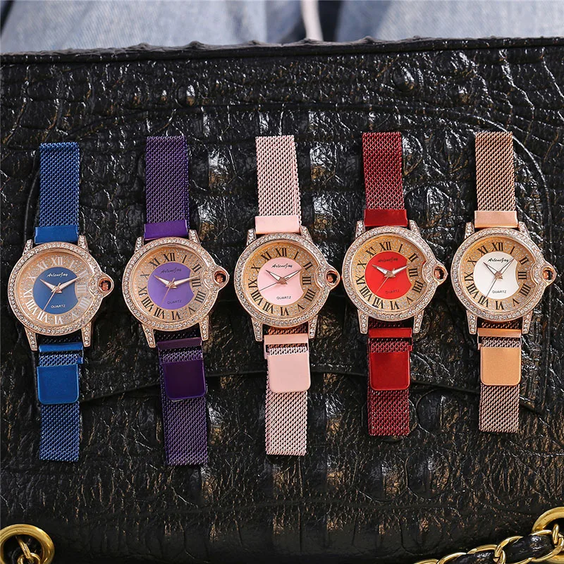 

Diamond Roman Dial Quartz Watch Women Watch Casual Fashion Milano Magnet Band Ladies Watch