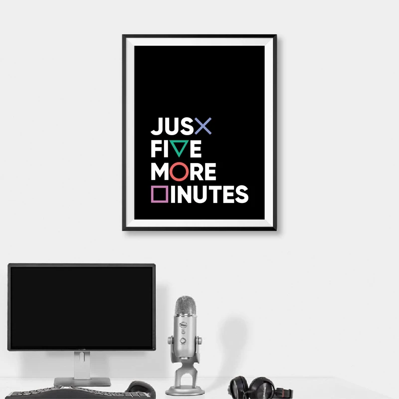 

Gamer Gaming Geek Wall Art Poster Canvas Painting Playstation Buttons Just Five More Minutes Game Pad Controller Boys Room Decor